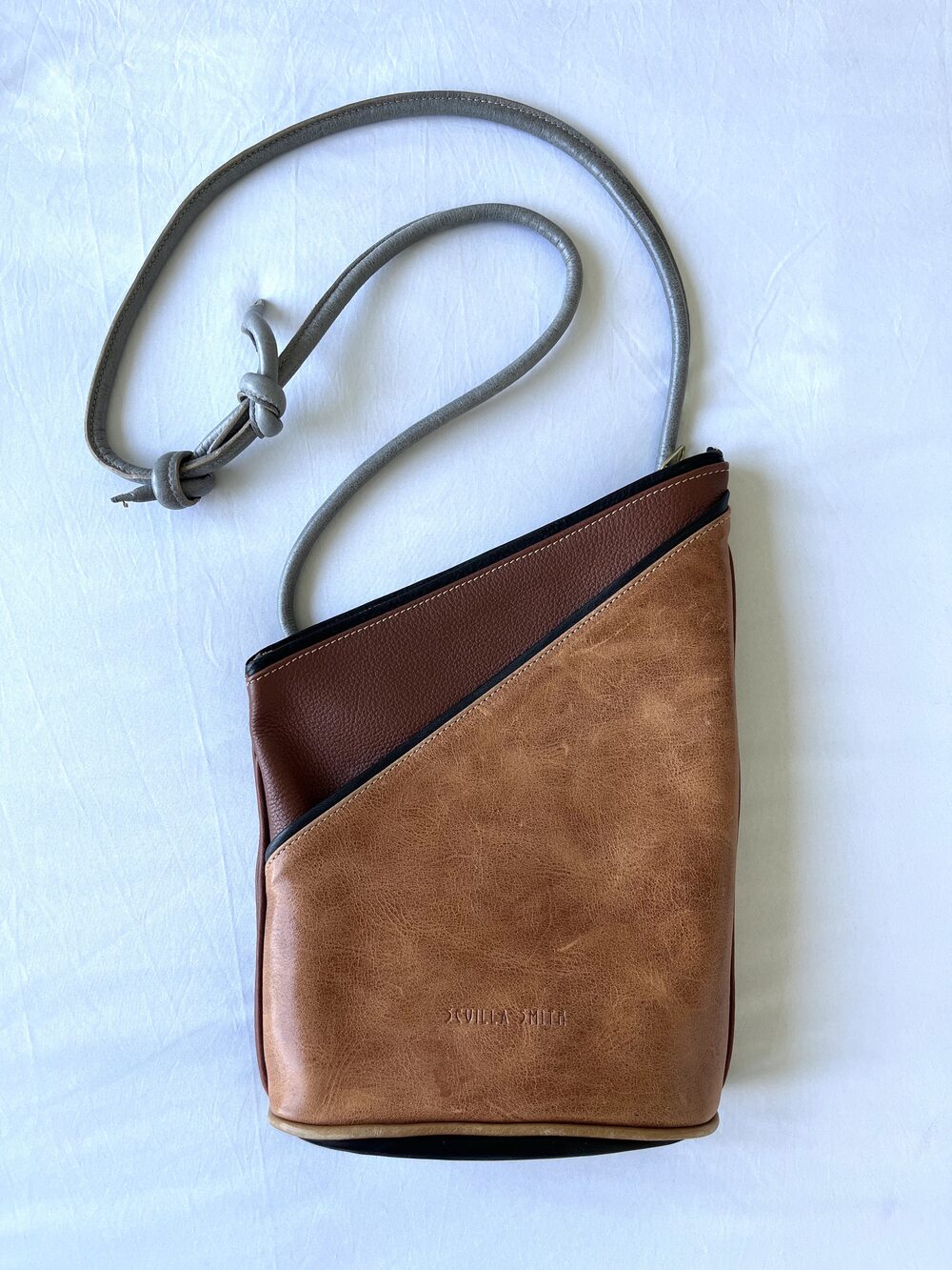 Sevilla Smith Two-Tone Handmade Leather Asymmetrical Crossbody Bag